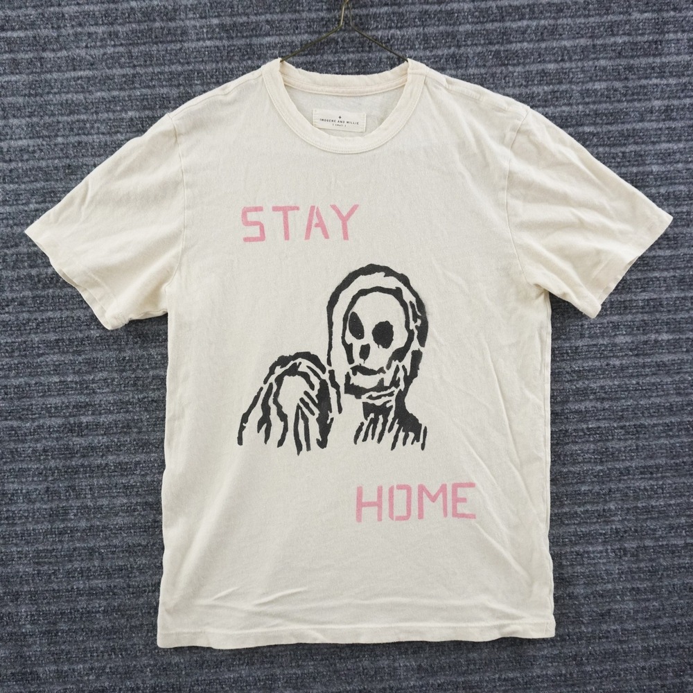 Imogene and Willie Graphic T-Shirt Small Cream Stay Home Skeleton Tee